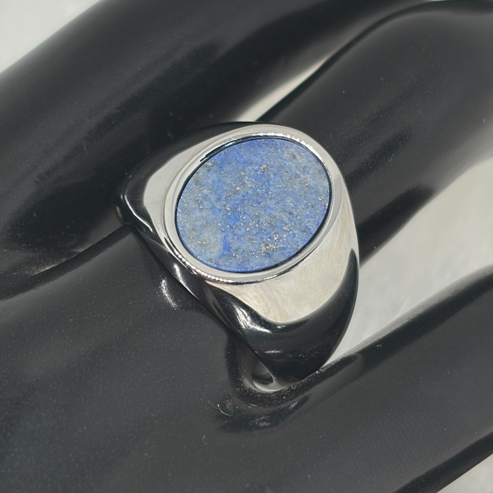 Genuine Lapis Lazuli Signet Ring | Stainless Steel | Size 9 Unisex Statement